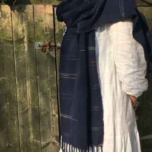 indigo blue scarf wrapped